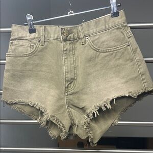 BDG Olive Frayed Hem Jean Shorts hand painted